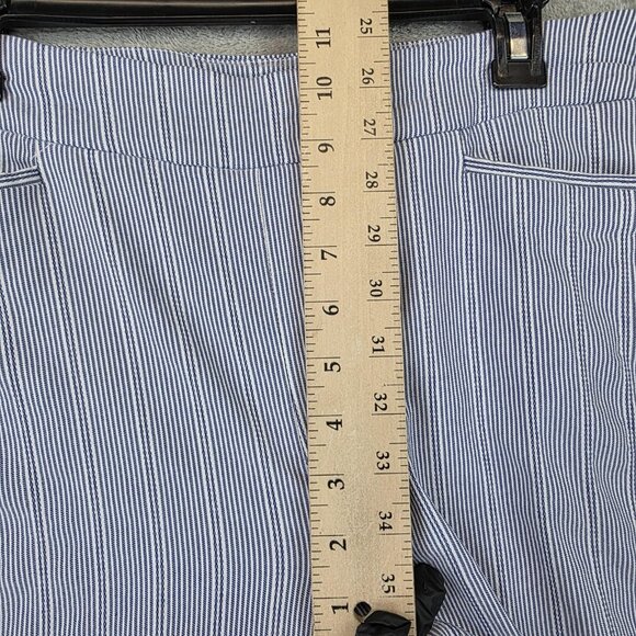 Chico's Pants Womens 8 Blue White Striped Straight Leg Stretch Side Slit Hem - Picture 3 of 14